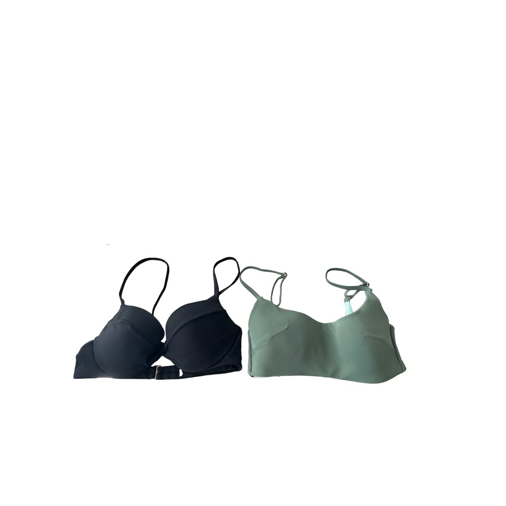 Victoria's Secret‎ Bikini Top 2Pc Set Small Black Green Swimwear Seamless Bra